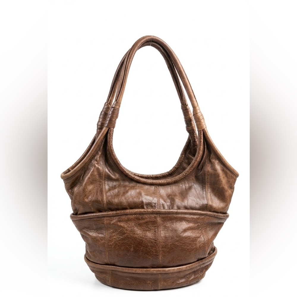 Chocolat Blu Caramel Brown Leather Hobo Tote.